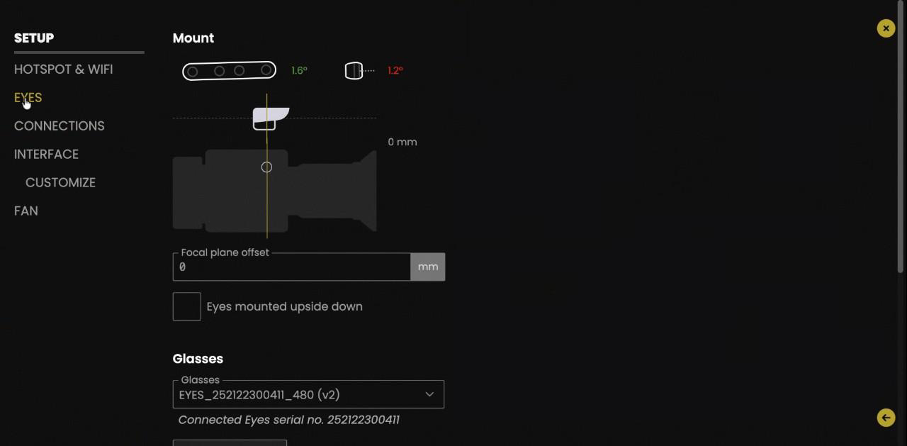 Pantalla Eyes en Moon: Mount, Focal plane offset, Glasses file